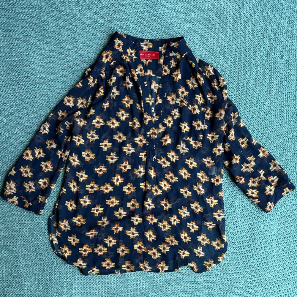 Navy Patterned Womens Blouse